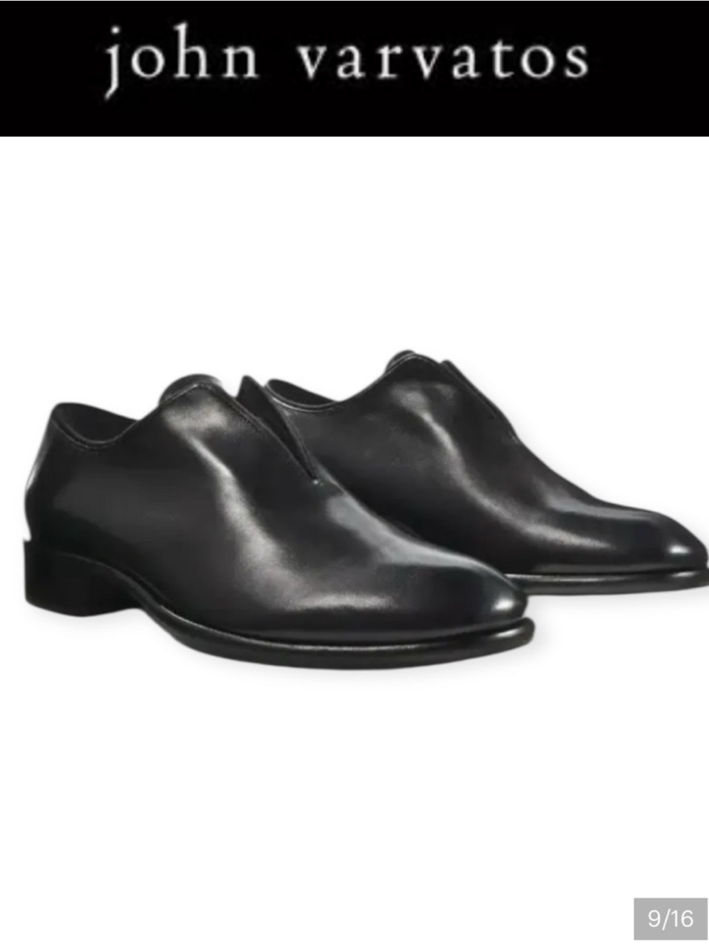 JOHN VARVATOS COLLECTION ELDRIDGE LACELESS BLACK LEATHER WHOLE CUT  DRESS SHOES
